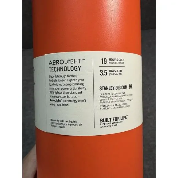 STANLEY Aerolight IceFlow Bottle Cap and Carry Wide Mouth 36 oz Tigerlily Orange - Picture 4 of 7